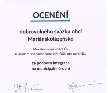 DSO Mariánskolázeňsko získal ocenění za podporu integrace  1
